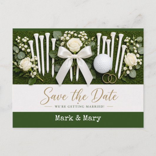 Golf Wedding Save the Date with White Golf Tees ポストカード (正面)
