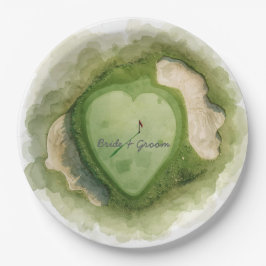 Golf wedding text bride groom on putting green ペーパープレート