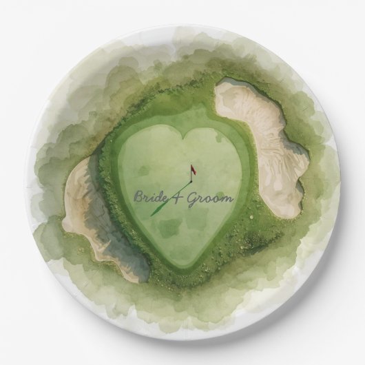 Golf wedding text bride groom on putting green ペーパープレート (正面)