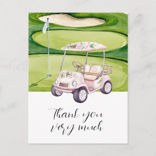 Golf Wedding thank. you card with golf cart  ポストカード (正面)
