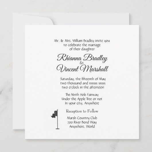 Golf Wedding Theme White Invitations 招待状 (正面)