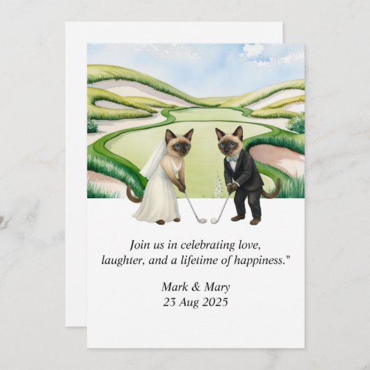 Golf Wedding themed for Cat Lovers 招待状 (正面/裏面)