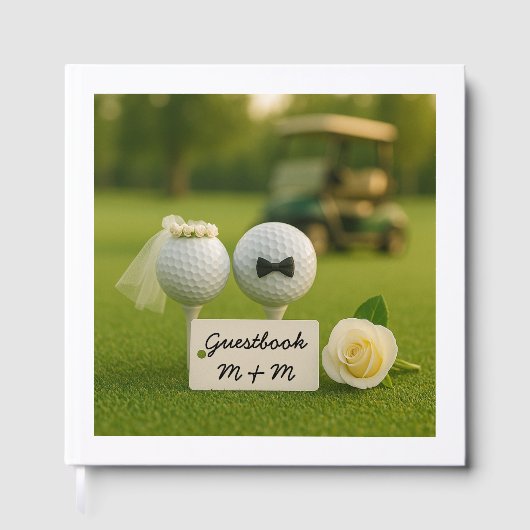 Golf Wedding with balls on green grass bride groom ゲストブック (正面)