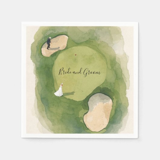 Golf Wedding with bride and groom on golf course スタンダードカクテルナプキン (正面)