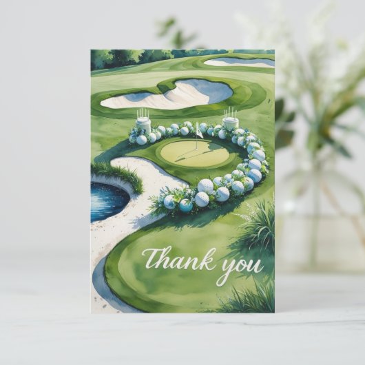 Golf Wedding with Text on golf course サンキューカード (スタンド正面)
