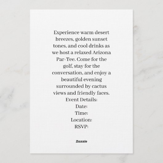 Golf Welcome to golfer house  FOR Arizona cocktail 招待状 (裏面)