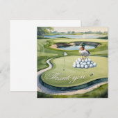 Golf with text on golf course watercolor style サンキューカード (正面/裏面)