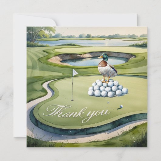Golf with text on golf course watercolor style サンキューカード (正面)