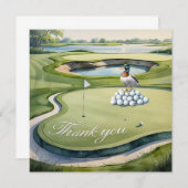 Golf with text on golf course watercolor style サンキューカード (正面/裏面)