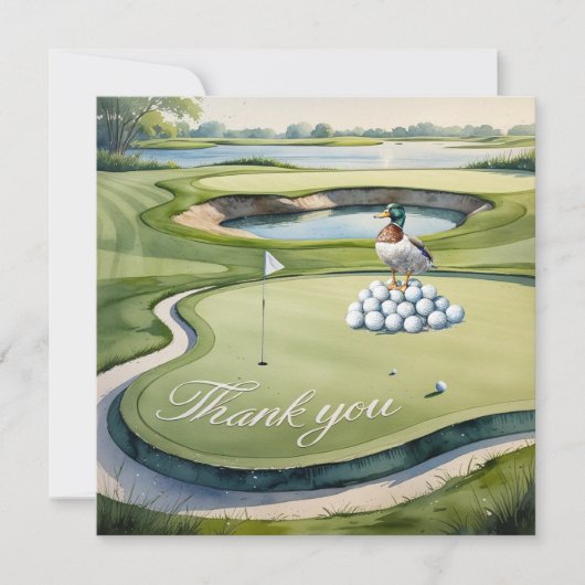 Golf with text on golf course watercolor style サンキューカード (正面)