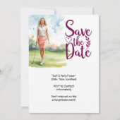 Golf  woman golfer is golfing on green  招待状 (正面)