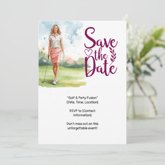 Golf  woman golfer is golfing on green  招待状 (スタンド正面)
