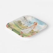 Golf Woman golfer on golf course Bridal  ペーパープレート (傾斜あり)