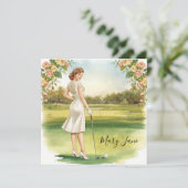 Golf Woman golfer on golf course Bridal  招待状 (スタンド正面)