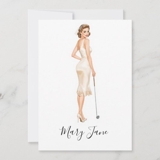 Golf Woman golfer on golf course Bridal 招待状 (正面)