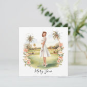 Golf Woman golfer on golf course Bridal  招待状 (スタンド正面)