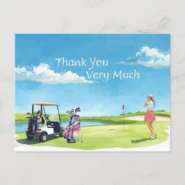 Golf  woman golfer with bag and golf cart  ポストカード