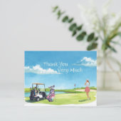 Golf  woman golfer with bag and golf cart  ポストカード (スタンド正面)