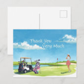 Golf  woman golfer with bag and golf cart  ポストカード (正面/裏面)