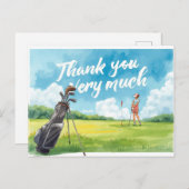 Golf  woman golfer with bag on green  ポストカード (正面/裏面)