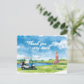Golf  woman golfer with cart on green  ポストカード (スタンド正面)