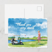 Golf  woman golfer with cart on green  ポストカード (正面/裏面)
