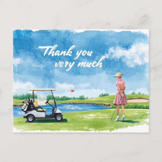 Golf  woman golfer with cart on green  ポストカード (正面)