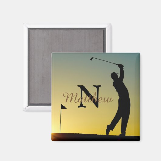 Golfer at Sunset Personalized マグネット (正面/裏面)