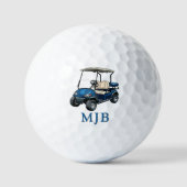 Golfer Blue Cart Personalized 3 Initial Monogram ゴルフボール (正面)