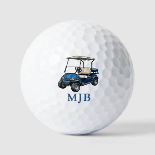 Golfer Blue Cart Personalized 3 Initial Monogram ゴルフボール (正面)