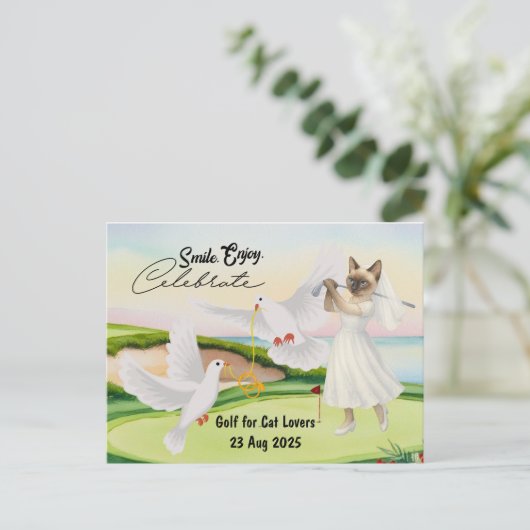 Golfer Bride Wedding Bachelorette for Cat lovers ポストカード (スタンド正面)
