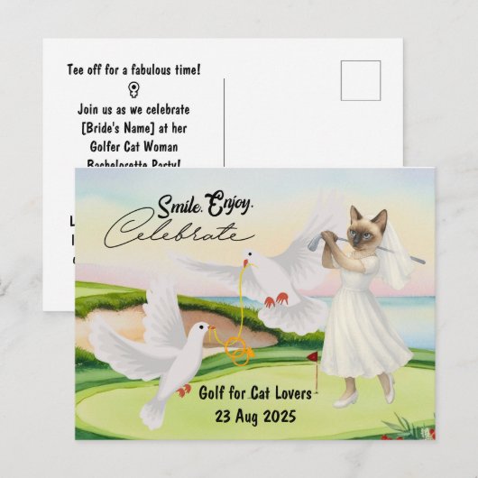 Golfer Bride Wedding Bachelorette for Cat lovers ポストカード (正面/裏面)