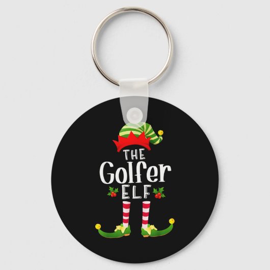 Golfer Christmas Elf Matching Pajama X-mas Party キーホルダー (正面)
