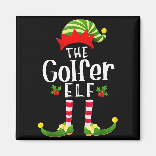 Golfer Christmas Elf Matching Pajama X-mas Party マグネット (正面)