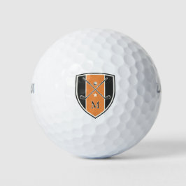 Golfer Crest Crossed Clubs Custom Initial Orange ゴルフボール