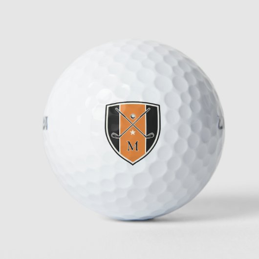 Golfer Crest Crossed Clubs Custom Initial Orange ゴルフボール (正面)