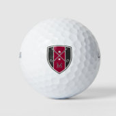Golfer Crest Crossed Clubs Custom Initial Red ゴルフボール (正面)