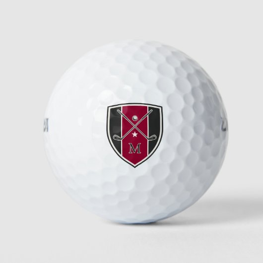 Golfer Crest Crossed Clubs Custom Initial Red ゴルフボール (正面)