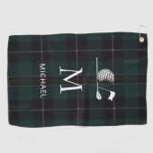 Golfer Gift Minimalist Monogram Plaid Custom Golf ゴルフタオル (横)