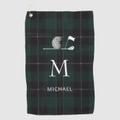 Golfer Gift Minimalist Monogram Plaid Custom Golf ゴルフタオル (正面)