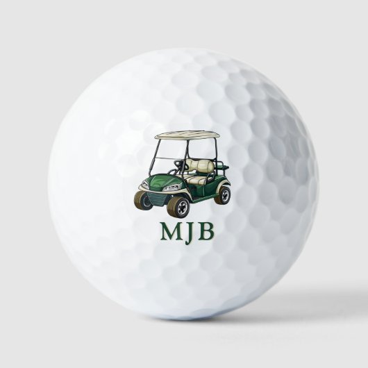 Golfer Green Cart Personalized 3 Initial Monogram ゴルフボール (正面)