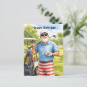 Golfer holding golf ball with text Happy Birthday ポストカード (スタンド正面)