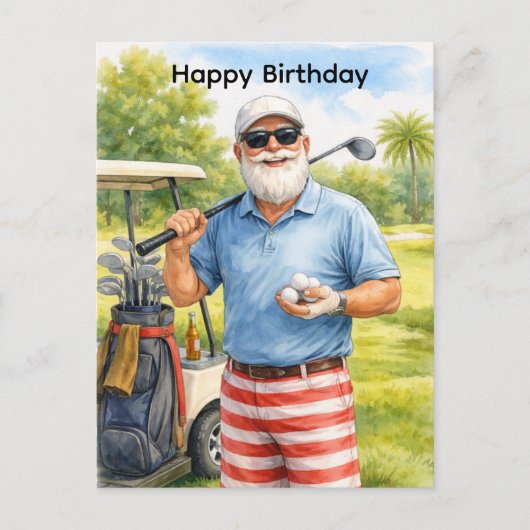 Golfer holding golf ball with text Happy Birthday ポストカード (正面)