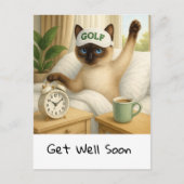 Golfer in bed for cat lovers to get well soon ポストカード (正面)