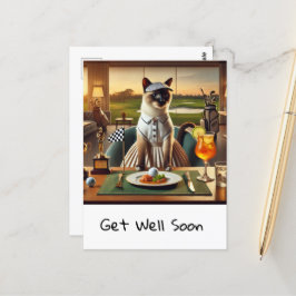 Golfer in club house with golf ball in plate ポストカード