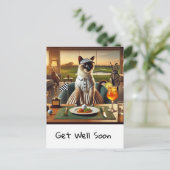 Golfer in club house with golf ball in plate ポストカード (スタンド正面)