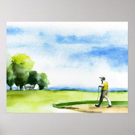 Golfer in golf course watercolor  ポスター