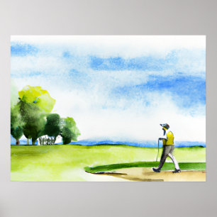 Golfer in golf course watercolor ポスター
