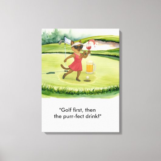 Golfer is on putting green for Siamese Cat lovers キャンバスプリント (正面)