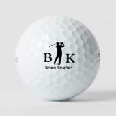 Golfer Man Black Initials - Elegant White ゴルフボール (正面)